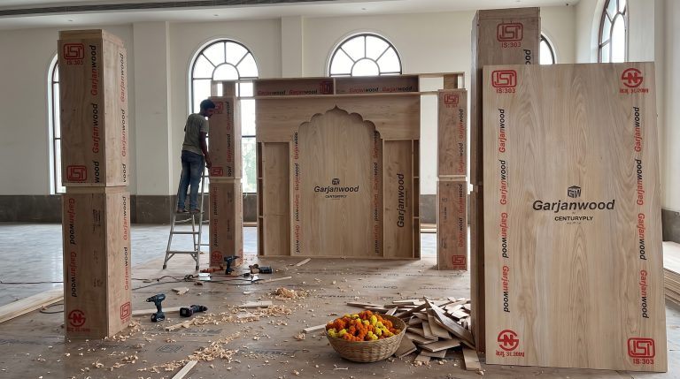 Plywood mandap structure showing wedding stage plywood Nepal decorators use